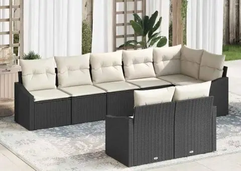 Set de canapea de grădină format din 8 piese cu perne, Ratan Polimer negru - 3/5