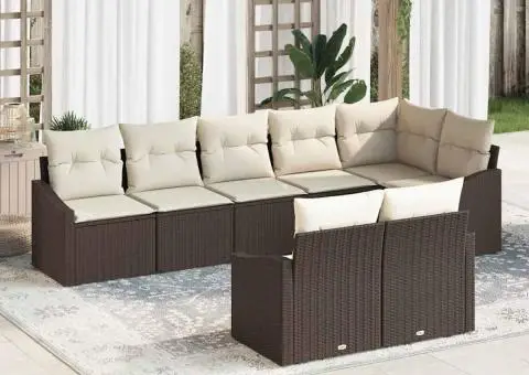 Set de canapea de grădină cu 8 piese și perne Maro din ratan poliester - 1/5