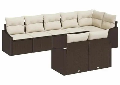 Set de canapea de grădină cu 8 piese și perne Maro din ratan poliester - 2/5