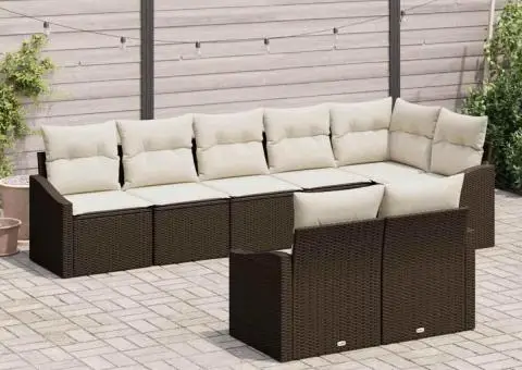 Set de canapea de grădină cu 8 piese și perne Maro din ratan poliester - 3/5