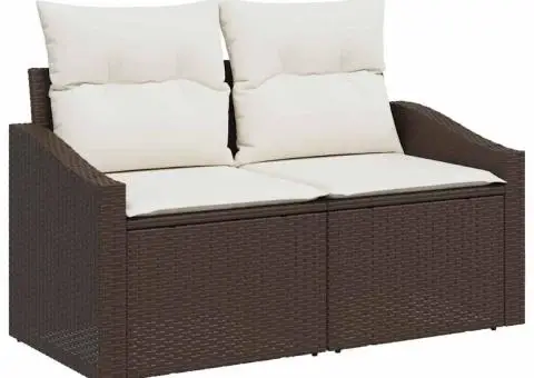 Set de canapea de grădină cu 8 piese și perne Maro din ratan poliester - 4/5