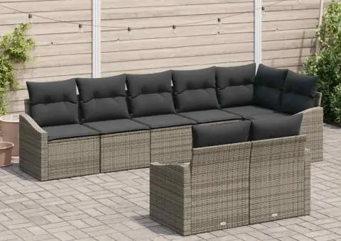 Set de canapea de grădină 8 piese cu perne gri din ratan - 1/5