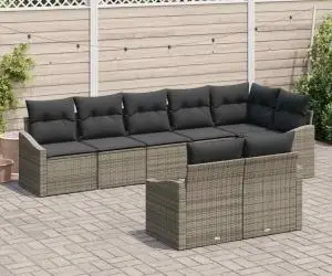 vidaXL Set de canapea de grădină 8 piese cu perne gri din ratan