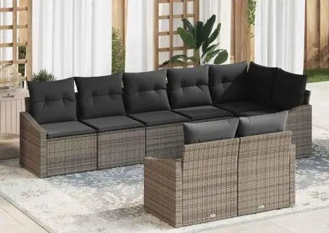 Set de canapea de grădină 8 piese cu perne gri din ratan - 3/5