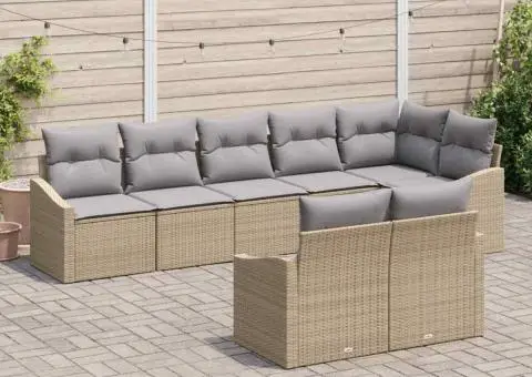 Set de canapea de grădină 8 piese cu perne Bej Ratan poli - 1/5