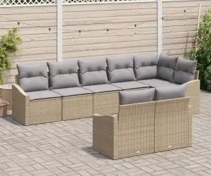 vidaXL Set de canapea de grădină 8 piese cu perne Bej Ratan poli