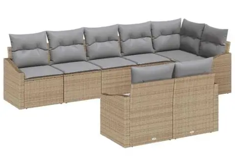 Set de canapea de grădină 8 piese cu perne Bej Ratan poli - 2/5