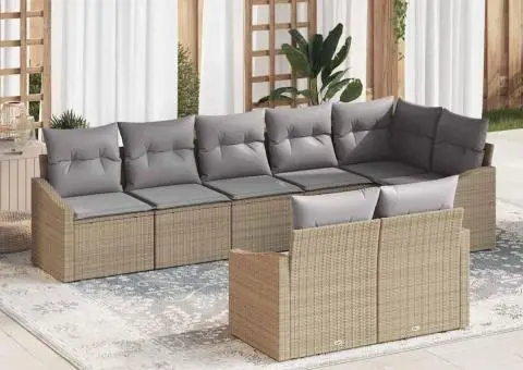 Set de canapea de grădină 8 piese cu perne Bej Ratan poli - 3/5