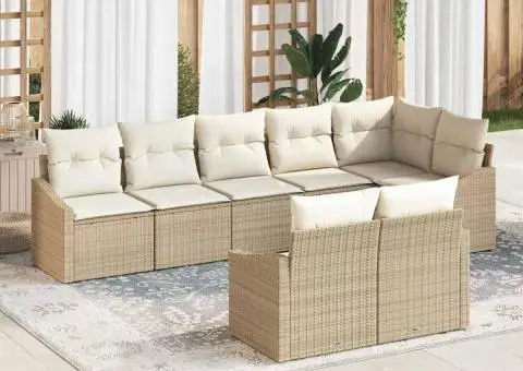 Set de canapea de grădină format din 8 piese cu perne, bej, ratan sintetic - 1/5