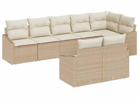 Set de canapea de grădină format din 8 piese cu perne, bej, ratan sintetic - 2/5