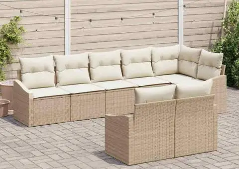 Set de canapea de grădină format din 8 piese cu perne, bej, ratan sintetic - 3/5