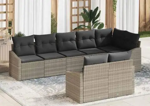 Set de canapea de grădină de 8 piese cu perne gri deschis din ratan sintetic - 1/5