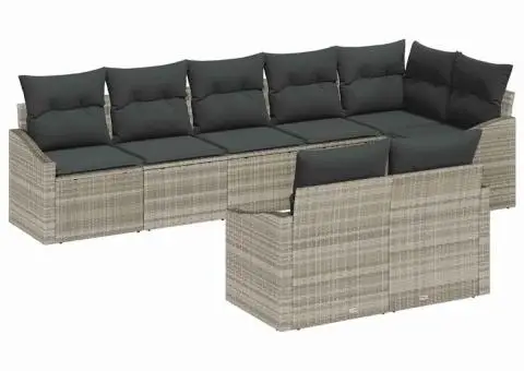 Set de canapea de grădină de 8 piese cu perne gri deschis din ratan sintetic - 2/5