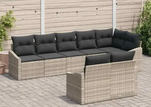 Set de canapea de grădină de 8 piese cu perne gri deschis din ratan sintetic - 3/5