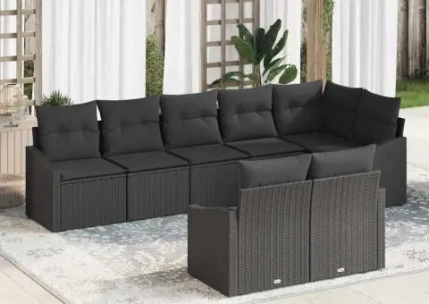 Set de canapele de grădină 8 piese cu perne Ratan poli negru - 1/5