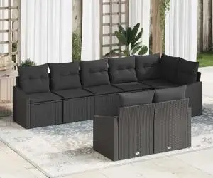 vidaXL Set de canapele de grădină 8 piese cu perne Ratan poli negru