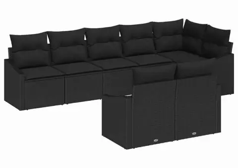 Set de canapele de grădină 8 piese cu perne Ratan poli negru - 2/5