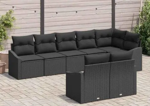 Set de canapele de grădină 8 piese cu perne Ratan poli negru - 3/5
