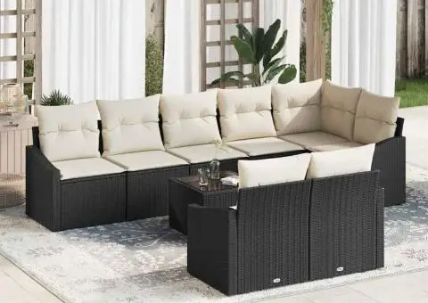 Set de canapea de grădină 8 piese cu perne, maro, din poliratan - 1/5