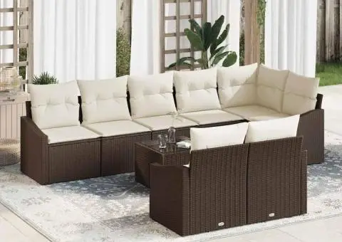 Set Canapea de Grădină 8 Piese cu Perne Gri din Poliratan - 1/5