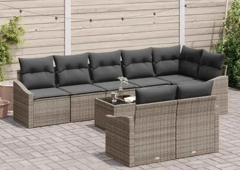 Set de canapea de grădină de 8 piese cu perne din ratan poli gri - 3/5