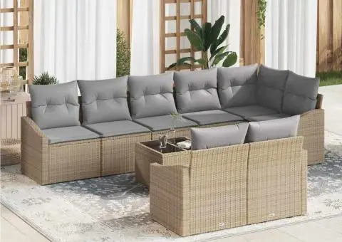 Set de canapea de grădină 9 piese cu perne Poliratan negru - 1/5