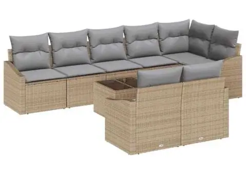 Set de canapea de grădină 9 piese cu perne Poliratan negru - 2/5