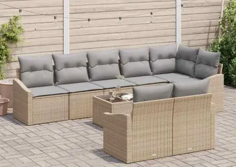 Set de canapea de grădină 9 piese cu perne Poliratan negru - 3/5