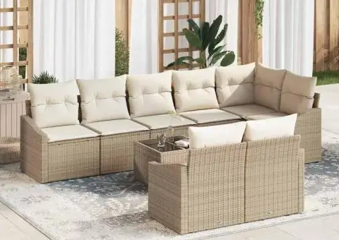 Set de canapea pentru grădină 9 piese cu perne maro din poliratan - 1/5