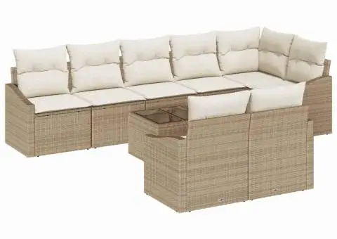 Set de canapea pentru grădină 9 piese cu perne maro din poliratan - 2/5