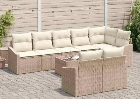 Set de canapea pentru grădină 9 piese cu perne maro din poliratan - 3/5