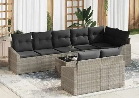 Set de canapea de grădină 9 piese cu perne gri din ratan poly - 1/5