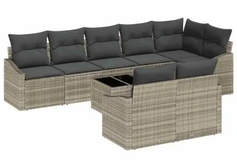 Set de canapea de grădină 9 piese cu perne gri din ratan poly - 2/5