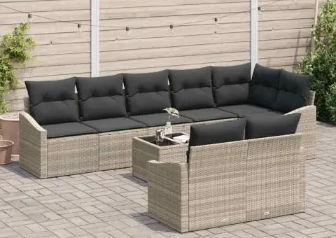 Set de canapea de grădină 9 piese cu perne gri din ratan poly - 3/5