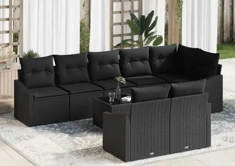 Set de canapele de grădină cu 9 piese și perne Bej din ratan poliester - 1/5