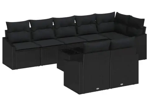 Set de canapele de grădină cu 9 piese și perne Bej din ratan poliester - 2/5