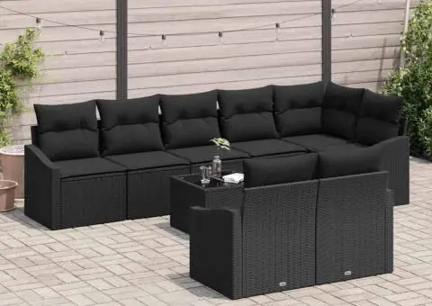 Set de canapele de grădină cu 9 piese și perne Bej din ratan poliester - 3/5