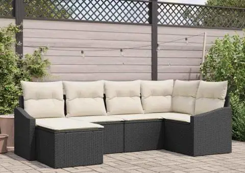 Set de canapea de grădină cu 6 piese și perne negre din ratan poli - 1/5