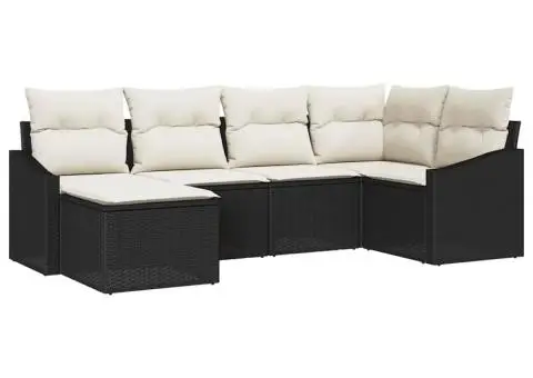 Set de canapea de grădină cu 6 piese și perne negre din ratan poli - 2/5