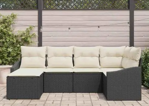 Set de canapea de grădină cu 6 piese și perne negre din ratan poli - 3/5