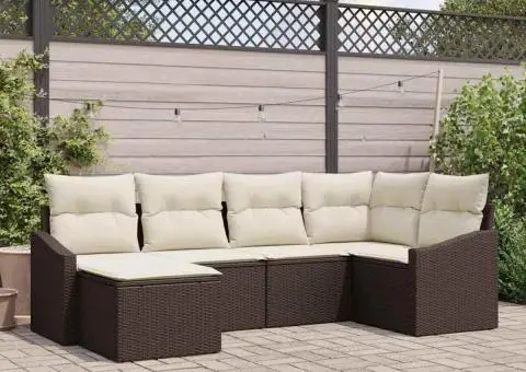 Set Canapea Grădină cu 6 Piese și Perne Maro Poliratan - 1/5