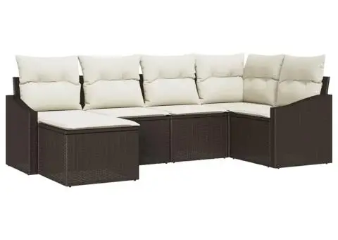 Set Canapea Grădină cu 6 Piese și Perne Maro Poliratan - 2/5