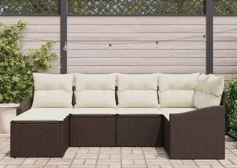 Set Canapea Grădină cu 6 Piese și Perne Maro Poliratan - 3/5