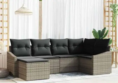 Set canapea grădină cu perne gri din ratan polimeric - 1/5