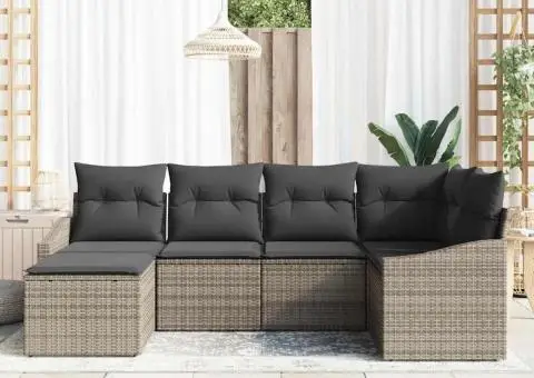 Set canapea grădină cu perne gri din ratan polimeric - 3/5