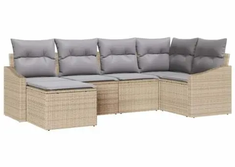 Set canapea grădină cu perne bej din ratan poli - 2/5