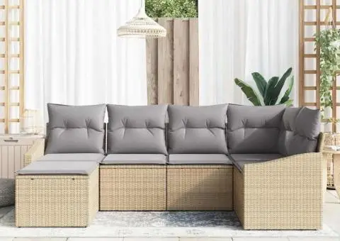 Set canapea grădină cu perne bej din ratan poli - 3/5