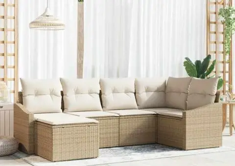 Set canapea grădină 6 piese cu perne bej din ratan poli - 1/5