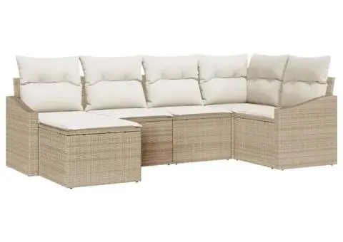 Set canapea grădină 6 piese cu perne bej din ratan poli - 2/5