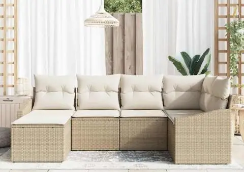 Set canapea grădină 6 piese cu perne bej din ratan poli - 3/5